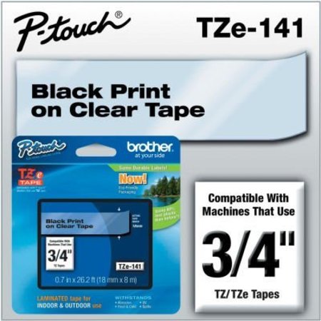 BROTHER Brother® P-Touch® TZe Labeling Tape, 3/4"W, Black on Clear TZE141